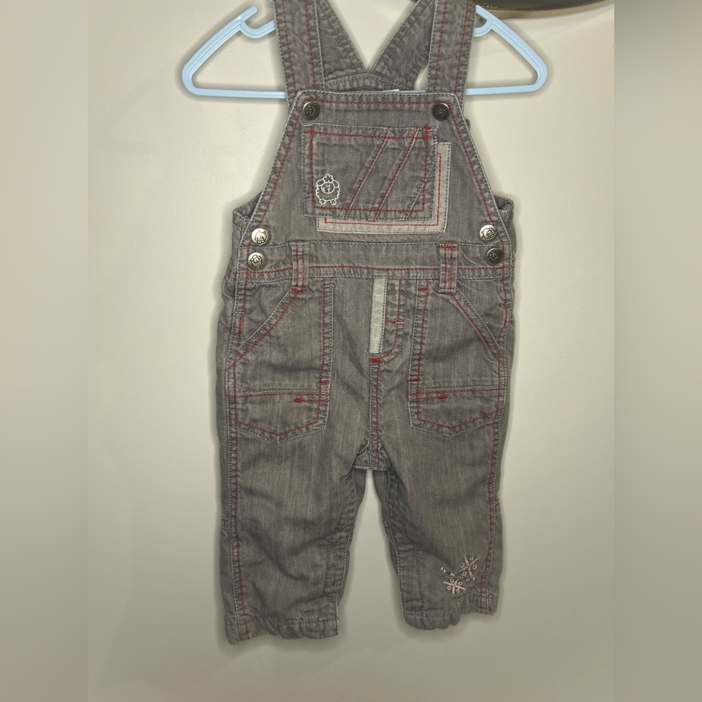 5 For $30 Trois Moutions Chic Gray Kids Overalls with Red Stitching